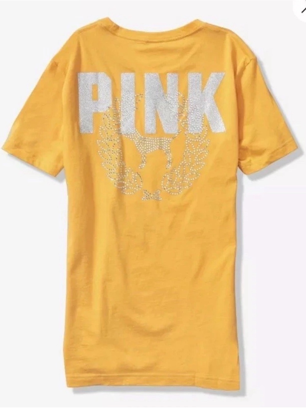 Y2K Victoria's Secret PINK Campus Bling Tee Shirt ~ Sz L Bedazzled Logo Trendy